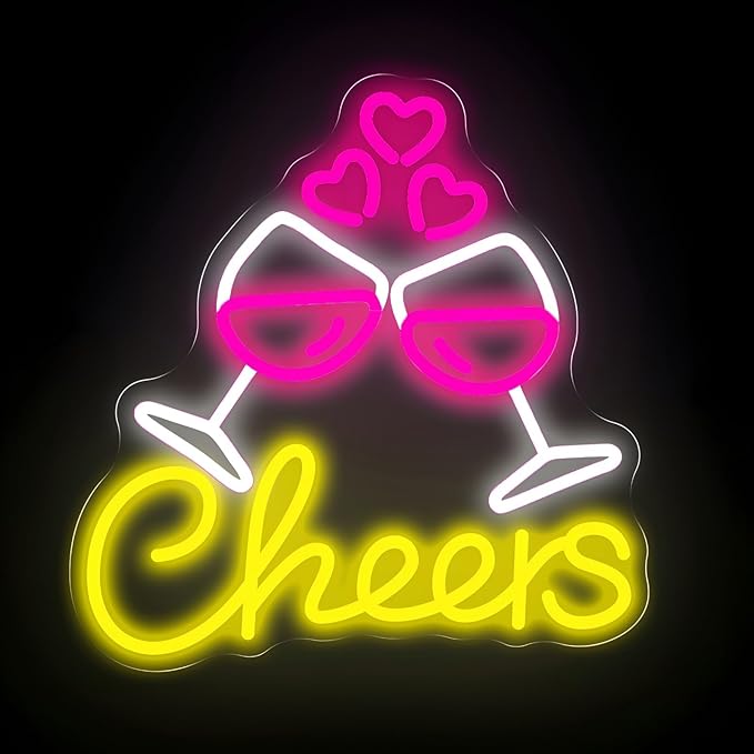Cheers To Love Neon Sign for Wall Decor, Celebratory Champagne Glasses LED Neon Light for Wedding, Engagement Party, Anniversary & Valentine’s Day Decorations, Neon Wall Art for Bar & Date Night Decor 13.4"x13"