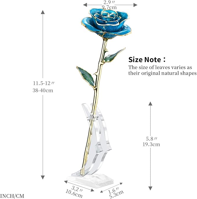 Romantic Rose Gift for her,Eternity Gold Rose Flower 24k Gold Dipped Rose and Romantic Gift for her Rose,SkyBlue with Stand