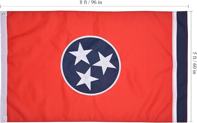 Tennessee State Flag 5x8 Ft, Deluxe Embroidered Heavy Duty Polyester Durable TN Outside Flags, Indoor/Outdoor, Sewn Stripes and Brass Grommets