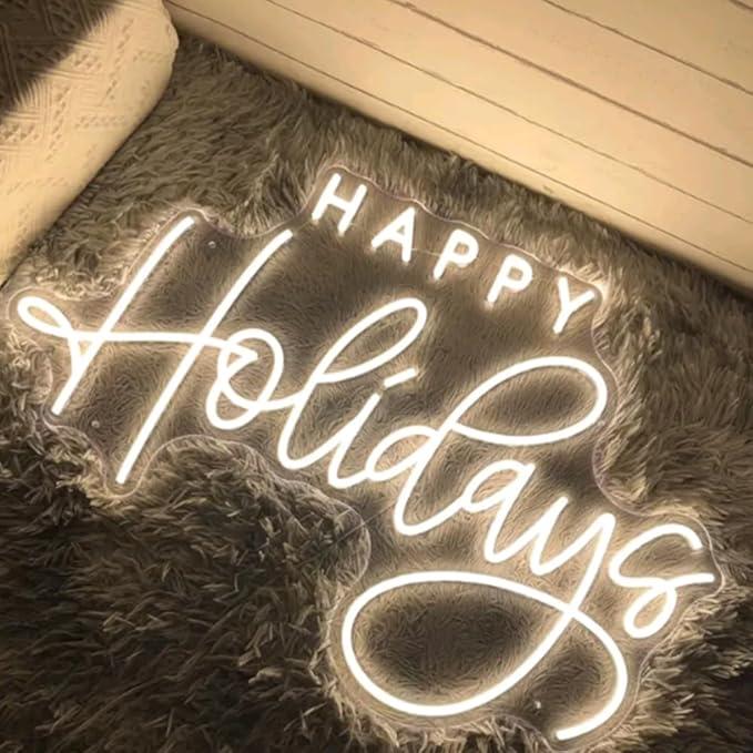 Happy Holidays Neon Sign, Custom Merry Christmas Decoration LED Neon Light Home Bar Shop Winter Festival Party Wall Art Decor Christmas Gift Size:18x11.5inches