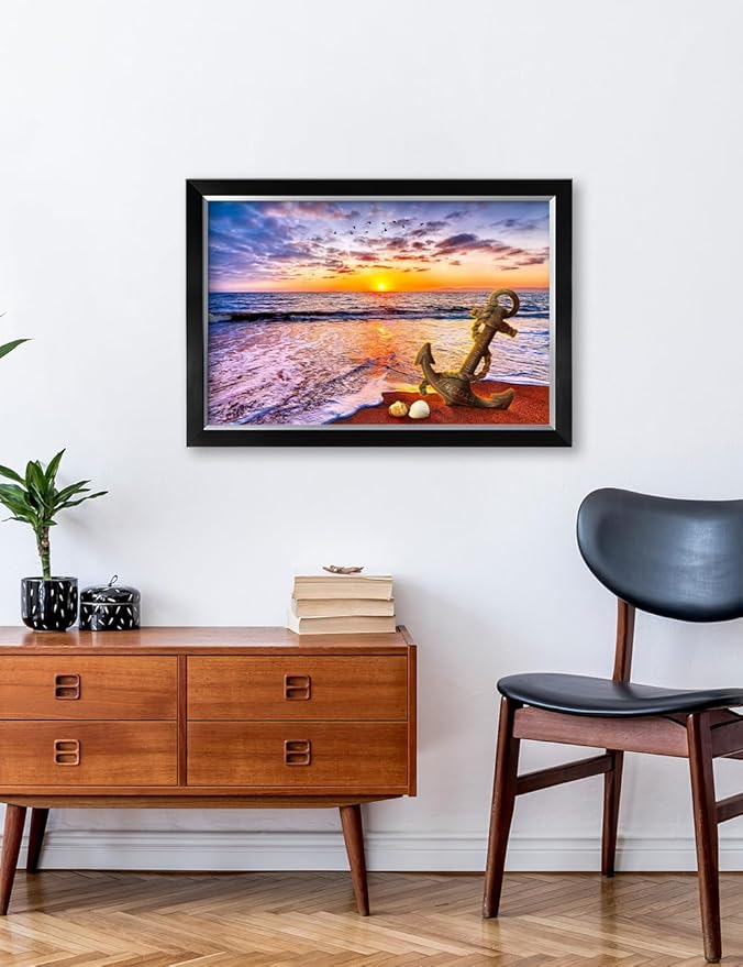 IPIC - "Anchored in Time Personalized Framed Wall Art, Custom Beach Sunset Canvas Print with Name and Date, A Personalized Gift for Couple, Wedding, or Anniversary, Coastal Home Decor