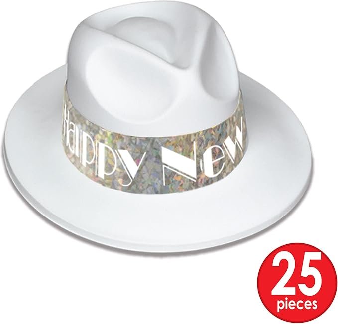Beistle LA Swing Silver Assortment for 50 People – New Year’s Eve Party Kit with Velour Fedoras, Plumed Tiaras, Prismatic Horns and Party Bead Necklace Accessories for Elegant NYE Group Celebrations