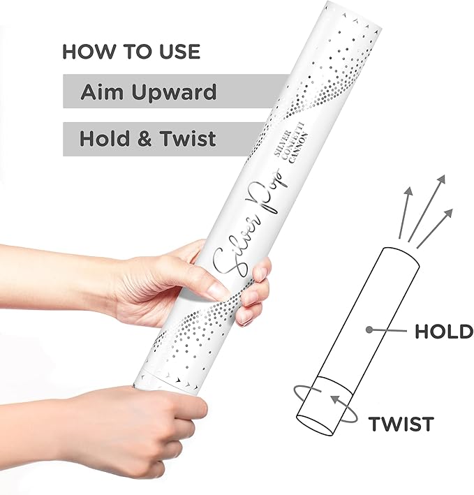 SILVER Confetti Poppers - 16" BIODEGRADABLE SILVER Confetti Cannon (Silver Party Poppers/Glitter/Bomb) Compressed Air Popper, Loud POP, For Wedding Send Off, Wedding Supplies, Birthday Party