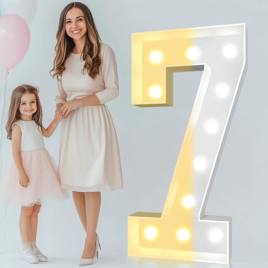 Pooqla 4 FT Light Up Marquee Numbers, Giant Mosaic Number Cool White and Warm White LED, Large Lighted Marquee Numbers for Balloons 7th 17th 70th Birthday Party Decoration, LED 7