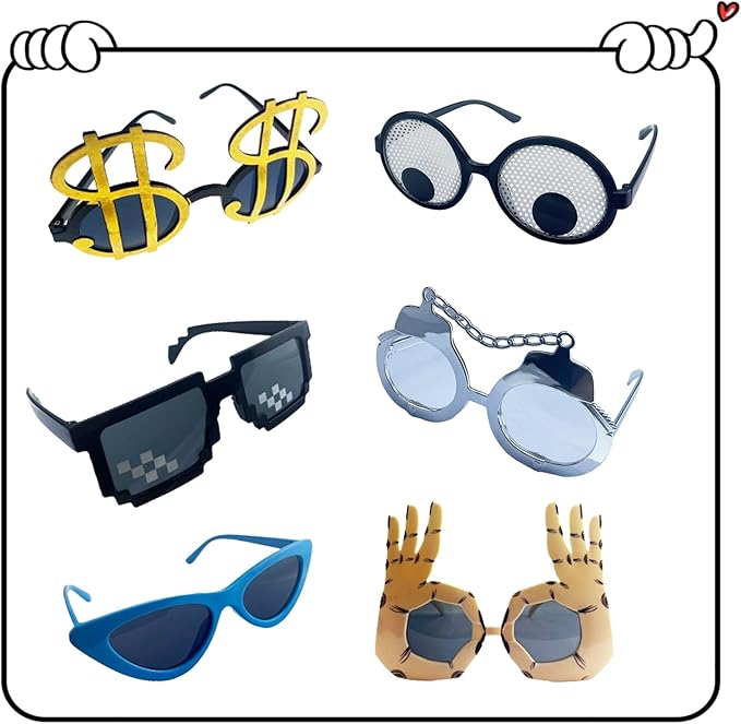 16 Pack Funny Sunglasses Novelty Party Glassses Masks for Adults Cool Shaped Funny Party Eyeglasses, Photo Booth Props Sunglasses Dress Up Costume Glasses Pack