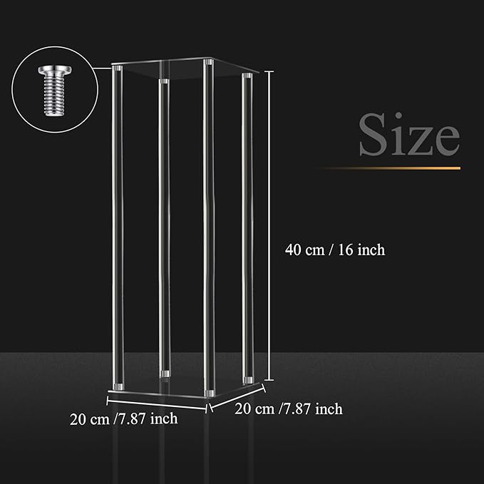Geetery 4 Pieces Tall Acrylic Vase Wedding Centerpieces Clear Flower Stand Column Geometric Floral Vase Elegant Display Holder for Birthday Party Wedding Table Decorations (16 Inch)