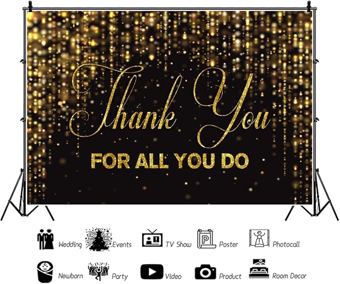 10x7ft Thank You for All You Do Backdrop Black Gold Congratulations Graduates Background Be Thankful to The Teacher Doctor Staff We Appreciate You Decor Banner Backdrop for Senior Year Party