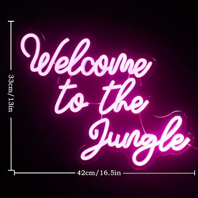 Welcome to the Jungle Neon Sign Pink Led Word Neon Light Signs for Wall Decor Usb Letter Light Up Sign for Bedroom Nursery Kids Room Garden Home Wedding Birthday Party Decorations Gifts