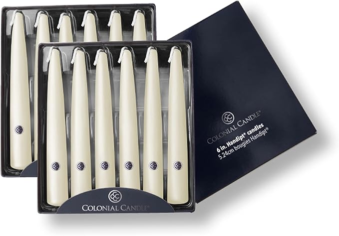 Colonial Candle Unscented Taper Candle, Handipt Collection, Ivory, 6 in, Pack of 12 - Up to 4 Hours Burn
