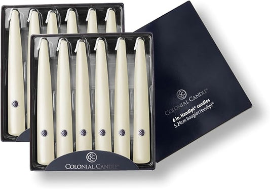 Colonial Candle Unscented Taper Candle, Handipt Collection, Ivory, 6 in, Pack of 12 - Up to 4 Hours Burn