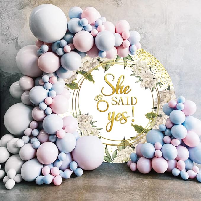 Leyiyi 5.5x5.5ft She Said Yes Round Backdrop Cover Polyester Rustic White Flower Golden Glitter Photography Background Floral Romantic Proposal Wedding Bridal Shower Engagement Party Decoration Banner