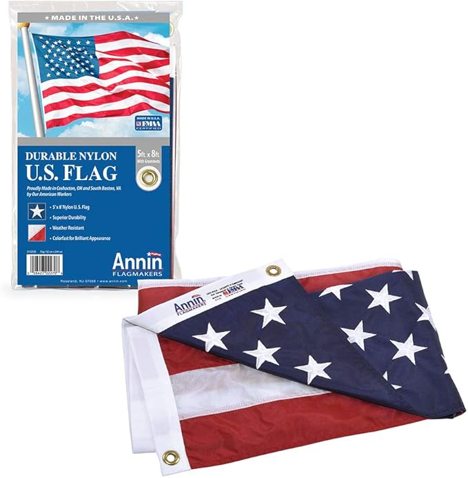 Annin Flagmakers (2270) SolarGuard Nyl-Glo American Flag, Made in USA, 5 x 8 Feet, Nylon