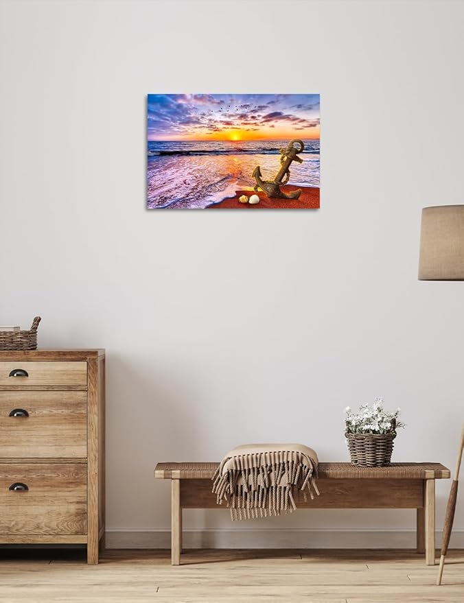 IPIC - "Anchored in Time Personalized Canvas Wall Art, Custom Beach Sunset Canvas Print with Name and Date, A Personalized Gift for Couple, Wedding, or Anniversary, Coastal Home Decor
