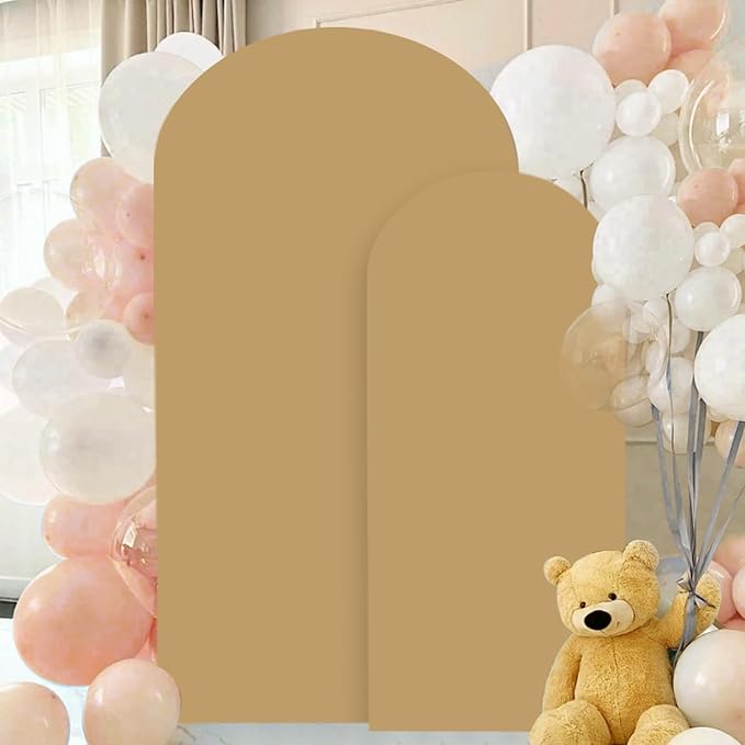 Khaki Arch Cover Set of 2 Arch Backdrop Stand Cover 6FT 7.2FT Spandex Fitted Arch Backdrop Cover Brown Wedding Arch Covers Stretchy Backdrop Arch Cover Backdrop Fabric for Wedding Party Decor