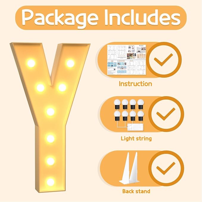 Marquee Letters 3 Feet Tall Large Light Up Letters Y Marry Me Engagement Party Decor Yellow Light Birthday Decorations Balloon Arch Kit Foam Sign Y