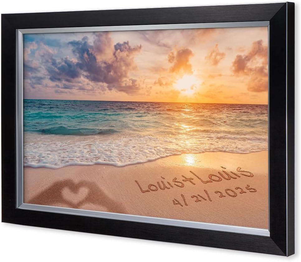 IPIC - "Forever Together Personalized Framed Wall Art, Custom Beach Scene with Name and Date in Sand, A Personalized Gift for Couple, Wedding, or Anniversary, Coastal Home Decor, Ready to Hang