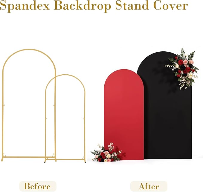 Black Red Photo Arch Backdrop Cover Set of 2 Spandex 7.2 and 6ft Arch Covers Stretchy Backdrop Birthday Party Arch Stand Covers for Baby Shower Wedding Retirement Banquet Background Decorations