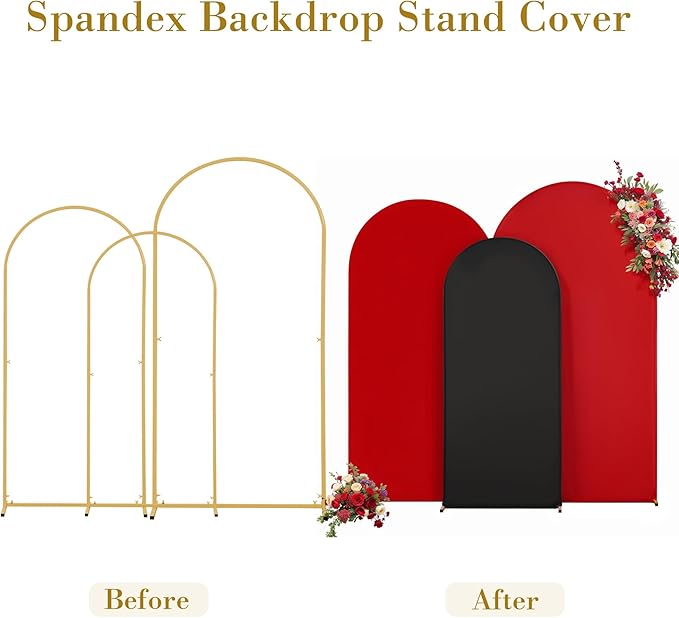 Black and Red Arch Cover 3 Set-6FT, 5FT, 4FT Arch Backdrop Cover Spandex 2-Color Balloon Arch Stand Covers for Birthday Party Baby Shower Retirement Graduation Photo Background Decorations