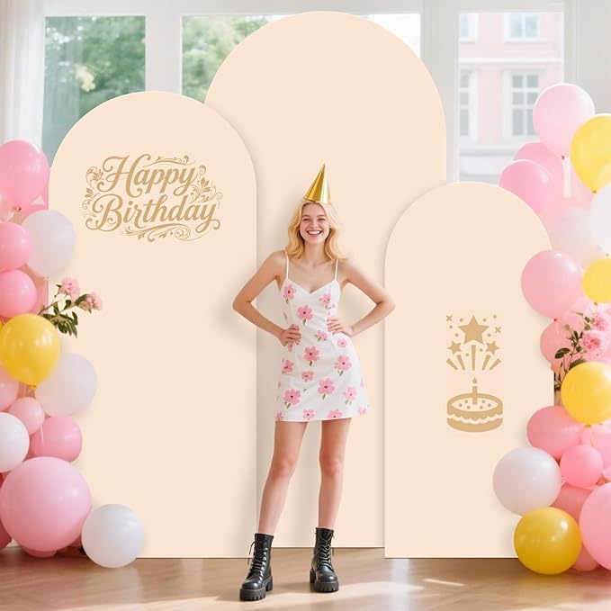 Metal Arch Backdrop Stand and Cover Set 7.2FT, 6.6FT, 6FT Arch Covers Stretchy Backdrop Set of 3 Wedding Arched Frame Balloon Wedding Arch Stand Cover for Birthday Party Baby Shower Decor