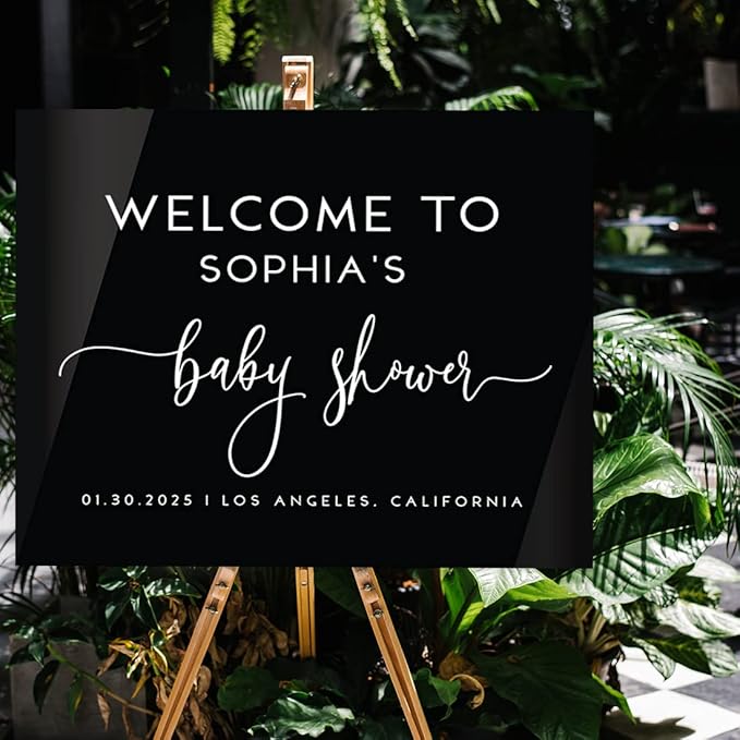 Andaz Press 16X20 Black Acrylic Personalized Baby Shower Welcome Sign, Gender Neutral Script Large Custom Sign For Easel Stand, Baby Shower Decorations, Personalized Baby Shower Sign, Custom Signs
