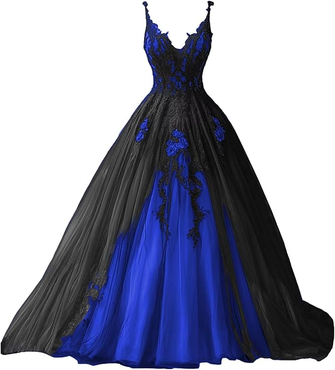 TRHTX Spaghetti Straps Wedding Dresses for Bride Layered Tulle Gothic Black Bridal Gowns Lace Applique Wedding Gowns