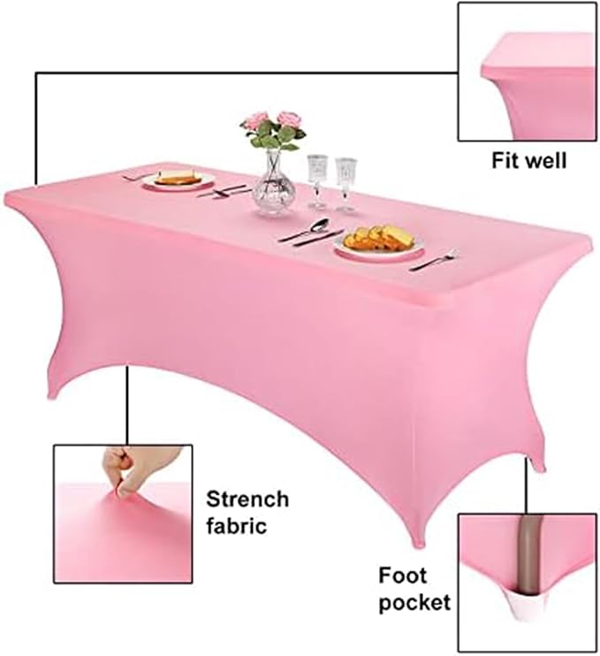 FORLIFE 6Pack Spandex Table Covers 6ft，Fitted Tablecloth for 6ft Rectangular Tables, Stretch Patio Table Covers, Universal Spandex Table Cover for Wedding, Banquet, Party - Pink