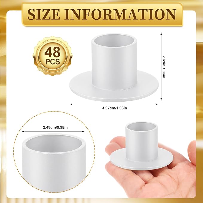 48 Pcs Taper Candle Holders Bulk for Wedding Pillar Candles Metal Taper Candlesticks Holders Centerpieces Short Candle Stick Dinner Decor for Party Anniversary Dinning Table Gift (48, White)