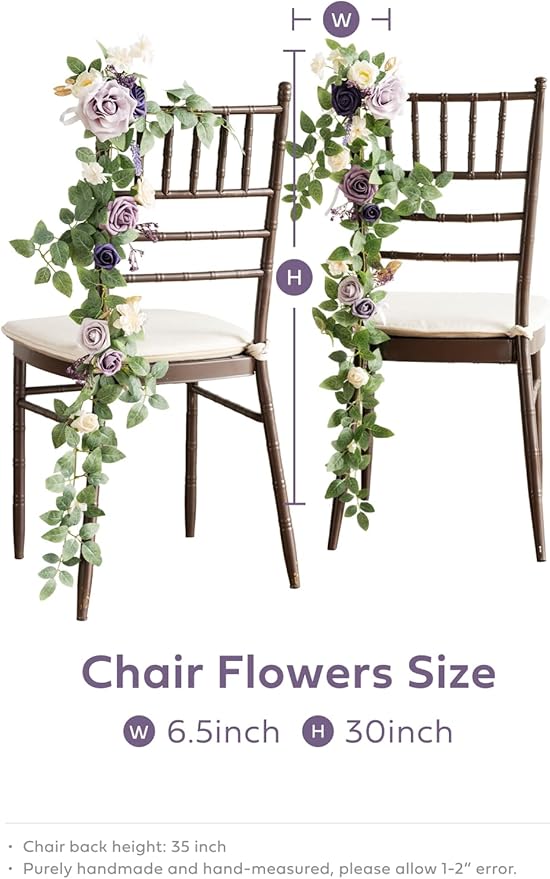Ling's moment 10pcs Wedding Chair Decorations Aisle Floral Swag Artificial Pew Flowers Hanging Garland Lilac Purple Gold for Ceremony Reception Church Rose Floral Faux Arrangement Party Outdoor Decor