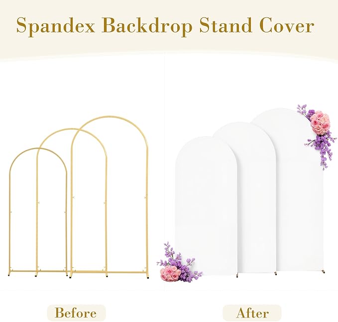 White Arch Covers 3 Set - 4FT, 5FT, 6FT White Arch Backdrop Cover Spandex Wedding Arch Stand Covers for Bridal Shower Wedding Baby Shower Birthday Party Ceremony Banquet Photo Background Decorations