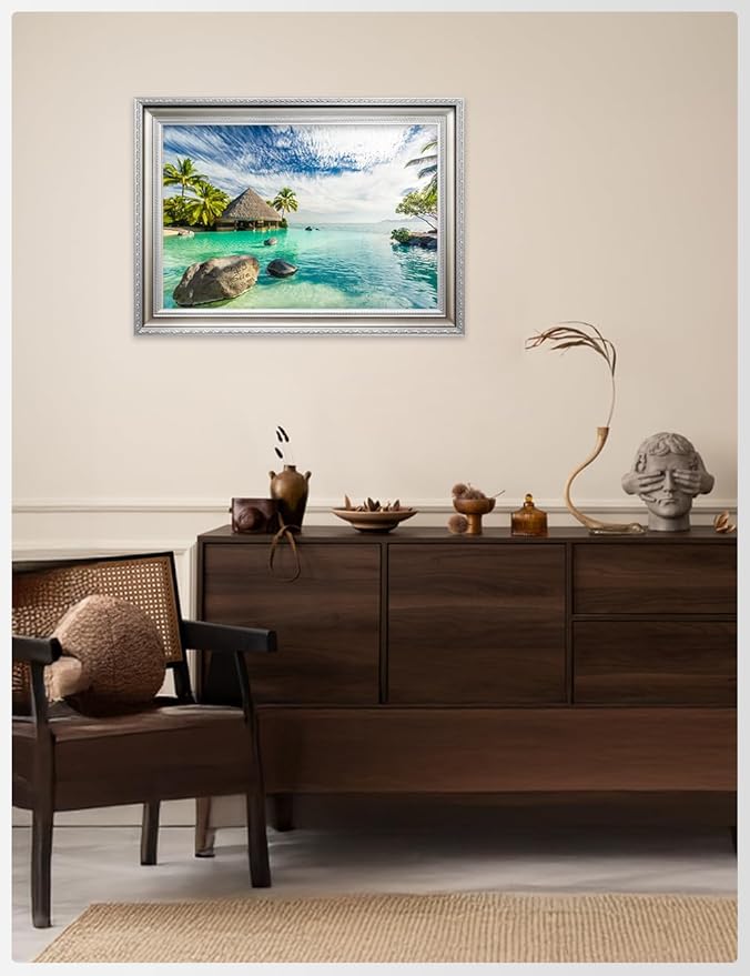 IPIC - "Tropical Memories Personalized Framed Wall Art, Custom Beach Canvas Print with Solid Wood Frame, A Personalized Gift with Name and Date for Couple, Wedding, or Anniversary