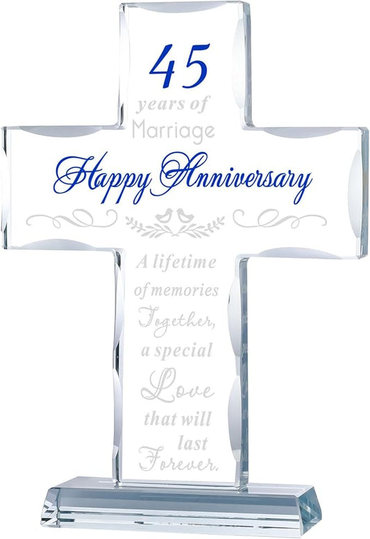 YWHL 45th Anniversary Glass Cross Gift for Parents, 45th Wedding Anniversary Romantic Gifts for Wife Husband, Gifts for Couple Celebrating 45 Years Of Marriage Decorations