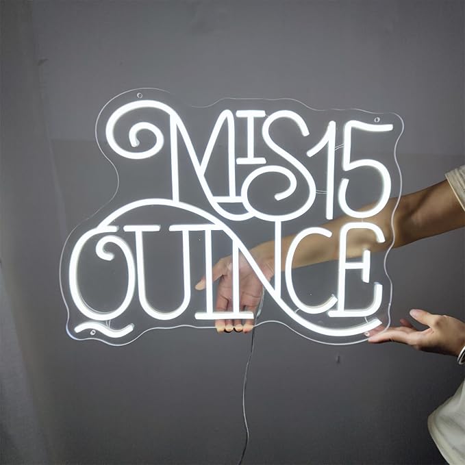 Mis Quince Aos Neon Sign for Wall Decor, Luces Led 15 Aos, Children's Room, Bar, Party, Christmas, Wedding Decoration, 39cm, White-8