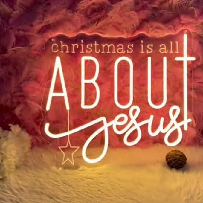 Christmas is All About Jesus Neon Sign,Jesus Christmas LED Neon Light,Religious Sign Size:18 x16 inches