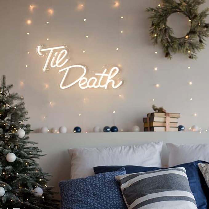 JXIN Til Death Neon Sign for Wall Decor, LED Light Signs for Wedding Engagement Birthday Anniversary Proposal Party Bedroom Office, Wedding Gifts for Loved Ones, 16"x9" Warm White