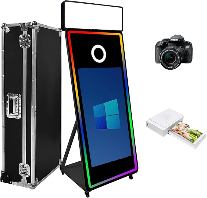 Magic Mirror Photo Booth,Mirror Photo Booth Interactive Touch Screen with Flight Case, Built-in Mini PC with Instant Print and Sharing for Event Party Wedding Rental (Black, 43''Screen Full set)