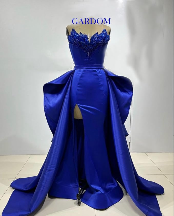 GARDOM Mermaid Satin Prom Dress 2026 Strapless Ball Gown Leaf Ruffle Sequin Slit Formal Dresses for Women Evening Wedding