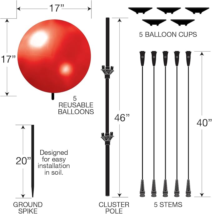 Reusable Outdoor Balloon Clusters - Helium Free, All-Weather, Durable, Plastic Balloons for Advertising, Real Estate, Grand Openings & Events (Aqua, Blue, Silver and White)