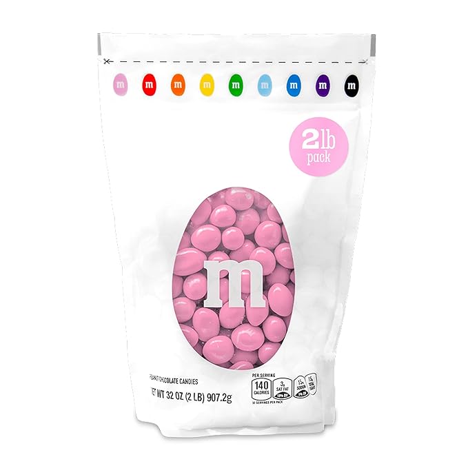 M&M’S WORLD Peanut Pink Chocolate Candy - 2lbs of Bulk Candy in Resealable Pack for Candy Buffet,Birthday Parties,Theme Meetings,Candy Bar,Sweet Stuff for DIY Party Favors or Edible Decoration