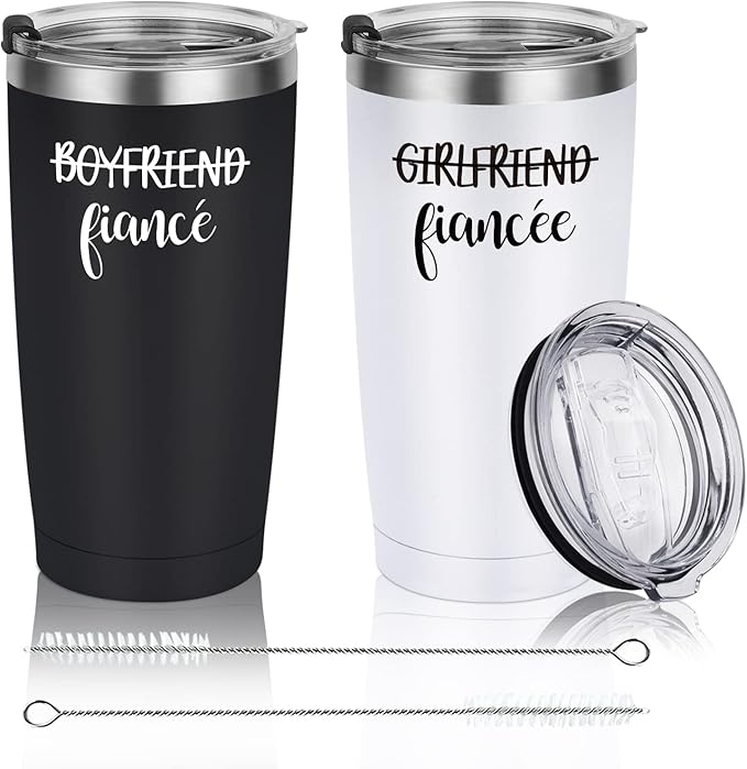Engagement Gifts for Couples, Boyfriend and Girlfriend Travel Tumbler Set, Engaged Anniversary Ideas for Couples Fiance Fiancee Her Him Women Friend, 20oz Stainless Steel Insulated Tumbler with Lid