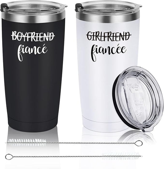 Engagement Gifts for Couples, Boyfriend and Girlfriend Travel Tumbler Set, Engaged Anniversary Ideas for Couples Fiance Fiancee Her Him Women Friend, 20oz Stainless Steel Insulated Tumbler with Lid