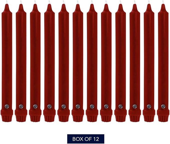 Colonial Candle Unscented Taper Candle, Classic Collection, Traditional Cranberry, 8 in, Pack of 12 - Up to 6 Hours Burn
