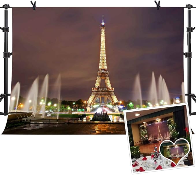 Paris Eiffel Tower Square Photo Props Backdrop for Romantic Love Theme Party 10x7FT One Night in Paris Photo Props Wall Photography Background BJHXME211