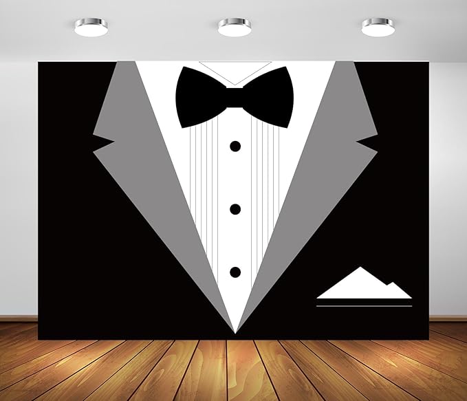 BELECO 15x10ft Fabric Gentleman Tuxedo Backdrop Black and White Bow Tie Suit Background Luxury Birthday Dinner Party Decor Banner Boy Men Father Bridegroom Photoshoot Studio Booth Props