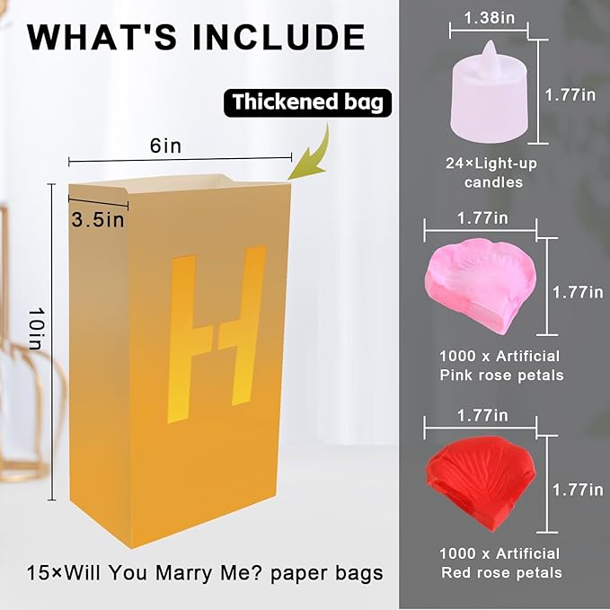 NEXAGEBIUS Will You Marry Me Marriage Proposal Decorations Luminary Bags Light Up Letters Sign Decor 2000 Rose Petals and Candles Set Romantic, Valentines Decor, Engagement Party Banner