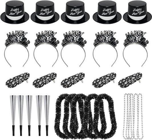 PMU New Year's Eve Party Supplies New Year's Eve Decorations Supplies, 2026 Silver Legend Illusion Party Kit Assortment for 10 Persons - Outfits for Adults, Men and Women (10/psn) Pkg/1