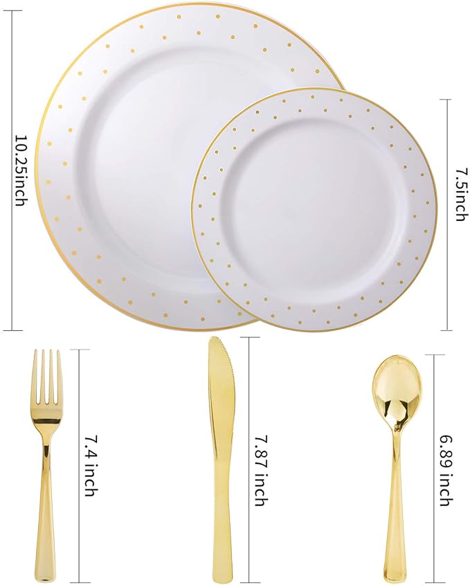 supernal 200pcs Gold Plastic Plates,Disposable Plates For Parties,Disposable Gold Plastic Silverware 40 Dinner Plates,40 Salald Plates,40 Knives,40 Forks,40 Spoons,Perfect for Birthday,Party,Wedding