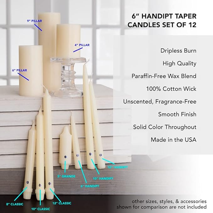 Colonial Candle Unscented Taper Candle, Handipt Collection, Red, 6 in, Pack of 12 - Up to 4 Hours Burn