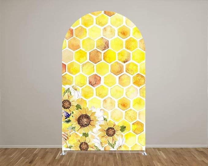 Happy Bee Days Celebration Watercolor Arch Backdrop Stand Covers Sweet Bees Yellow Party Decorations 3.3x6.5ft Arches Backdrop Fabric Cover Supplies Kids Baby Shower Decors