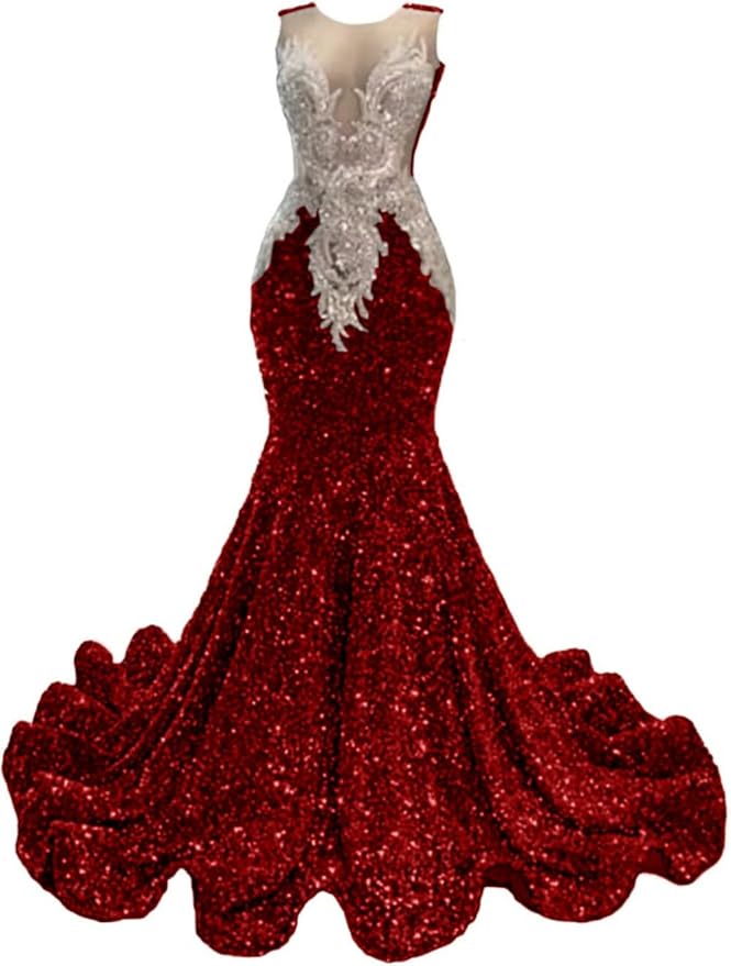 Datangep Crew Neck Sequined Mermaid Prom Dress Applique Crystal Evening Dress Celebrity Pageant Gown