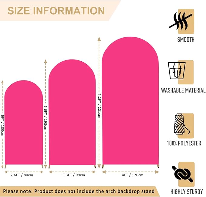 Arch Covers Set 6FT 6.6FT 7.2FT Hot Pink Wedding Arch Cover for Metal Arch Frame Spandex Fitted Arch Cover 2 Sides Arch Covers Stretchy Fabric Arch Stand Cover for Parties Wedding